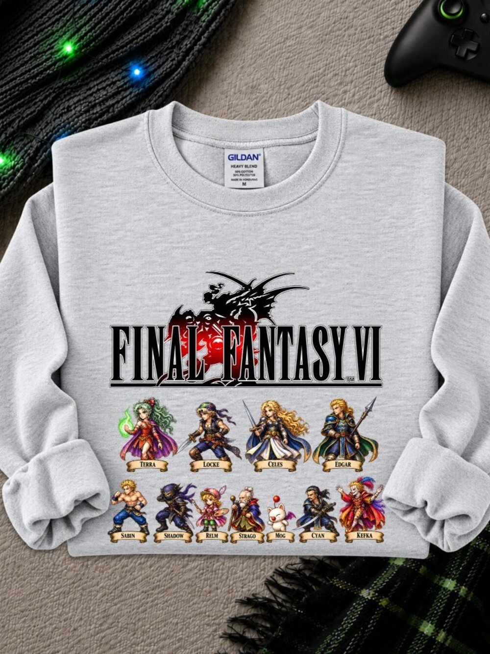 Final Fantasy VI Character Sweatshirt Adult Unisex Crewneck Retro Video Game RPG